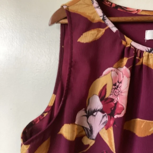 CJ Banks Floral Sleeveless Top in Burgundy and Mustard Size 1X - Picture 4 of 8